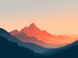 Obraz premium Muted Abstract Mountain Silhouettes Warm Sunset Gradient Minimal Background