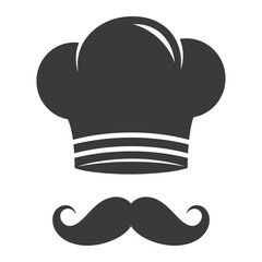 A stylized chef hat with white stripes and a mustache below it on a white background design art vector