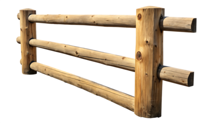 Natural wood log fence section isolated on a transparent background wooden fence