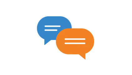 Two speech bubbles, one blue and one orange, symbolize communication and dialogue.