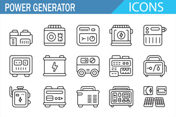 Icon Set for Power Generators, Batteries, and Energy Devices