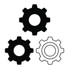 Three gears displayed against a white background with varying styles and black and white colors vector