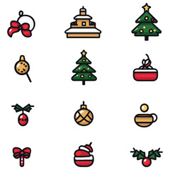Fototapeta premium christmas, festival, vector, transparent background, xmas, icon, celebration, winter, surprise, pattern, merry, season, icons, christmas set
