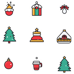 christmas, festival, vector, transparent background, xmas, icon, celebration, winter, surprise, pattern, merry, season, icons, christmas set