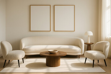 Elegant living room with neutral tones and modern furniture