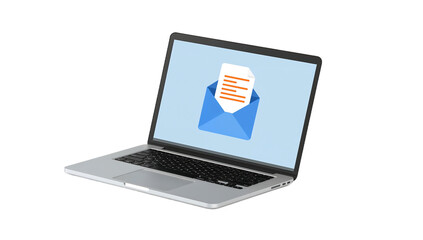Laptop displaying an email notification; a digital message in an open envelope on the screen.