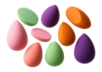 Colorful makeup sponges for flawless application.