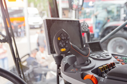 The cabin and control stick tractor of a modern tractor
