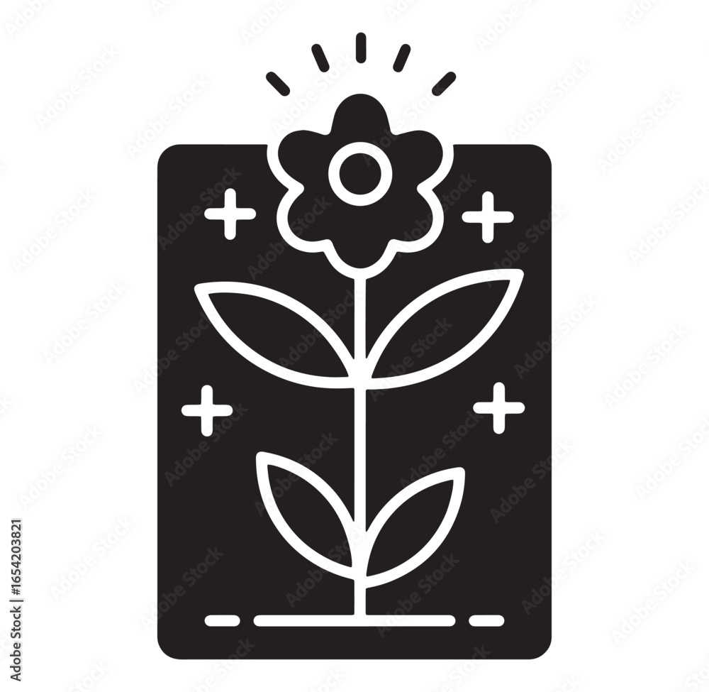 Poster modern minimalist flower icon within a rectangular frame emphasizing nature and growth