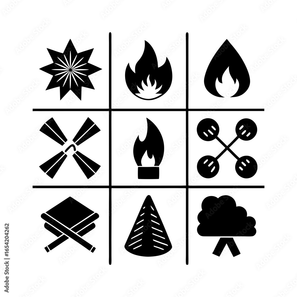 Aufkleber black and white grid displaying various geometric and symbolic shapes in a structured arrangement