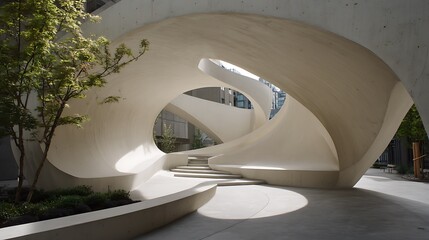 Architectural marvel concrete structure with fluid design and natural light