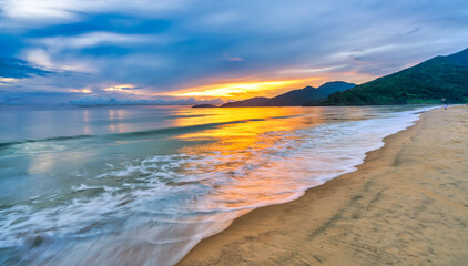 A sunrise over sea on Lang Co bay in Vietnam
