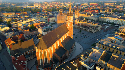 Drone view of European city tourism old town Krakow Poland