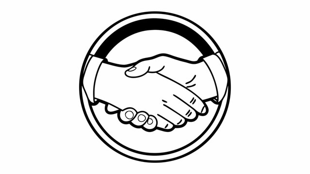 Illustration of a handshake inside a double lined circle with a thick black top portion design element "svg"