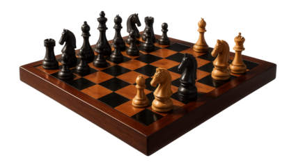 Detailed chessboard with pieces in mid-game.