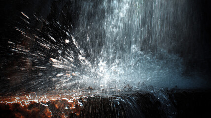 Water splash on rocks with dark background