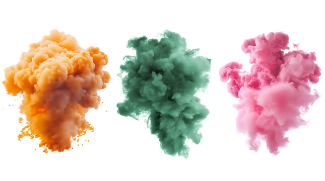 Collection of Colorful Smoke Explosion Set Isolated on White Background