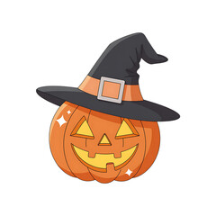 Jackolantern with witch hat isolated on transparent background
