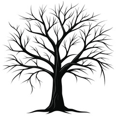 Obraz premium Black bare tree silhouette with intricate branches and roots vector