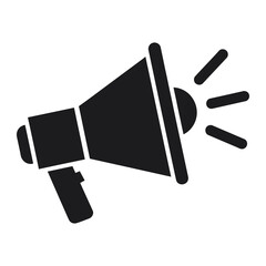 A black and white graphic of a megaphone with sound waves emanating from the speaker end side vector