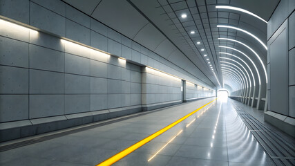 Futuristic station corridor with neon light trails
