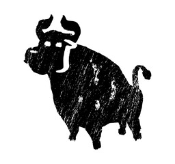 Black silhouette charging bull  with big horns vector graphic design