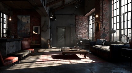 Sun-Drenched Industrial Loft: Captivating Harmony of Light and Shadow in Urban Retreat