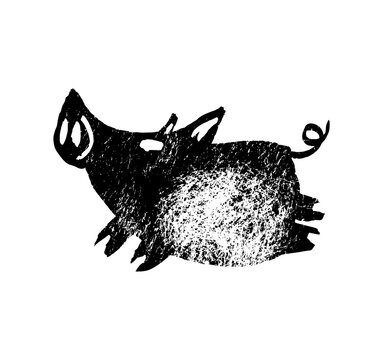 black and white engrave isolated pig vector illustration
