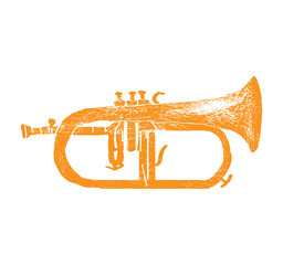 Fototapeta premium Flugelhorn. Music festival poster. Wind musical instruments. Competition. A set of vector illustrations. Minimalistic design. Banner, flyer, cover, print. 