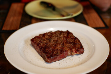 Steak salad on the white background.