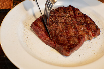 Steak salad on the white background.