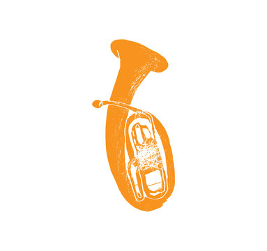 Baritone horn. Music festival poster. Wind musical instruments. Competition. A set of vector illustrations. Minimalistic design. Banner, flyer, cover, print.	