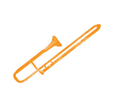 Sackbut. Music festival poster. Wind musical instruments. Competition. A set of vector illustrations. Minimalistic design. Banner, flyer, cover, print.	