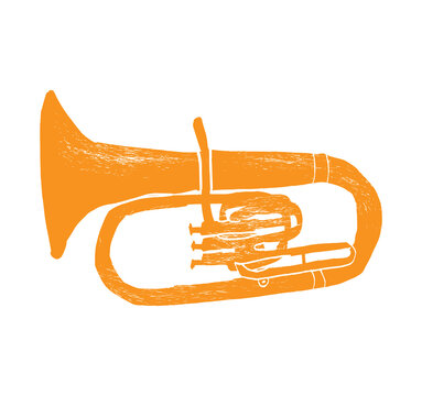 saxhorn. Music festival poster. Wind musical instruments. Competition. A set of vector illustrations. Minimalistic design. Banner, flyer, cover, print.	