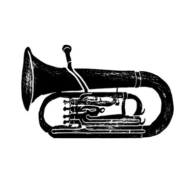 Euphonium. Music festival poster. Wind musical instruments. Competition. A set of vector illustrations. Minimalistic design. Banner, flyer, cover, print.