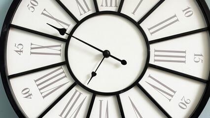 Wall clock, minimal time concept, classic round clock for home interior, time management, deadline...