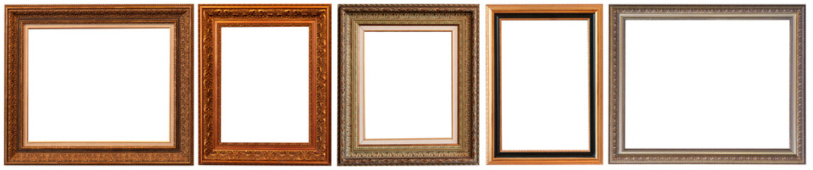 picture frames isolated on white background set antique gilded gold silver