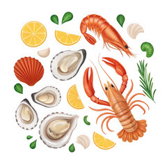 Fresh seafood assortment isolated on transparent background