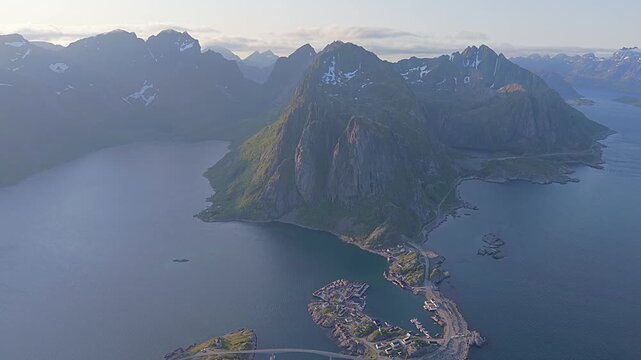 Scenic view from Reinebringen trail near Reine in the lofoten islands, Norway