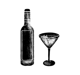 A bottle of wine and a glass of wine on a white background. Vector illustration
