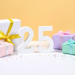 Nicely wrapped presents and number 25. Photo for birthday or anniversary party