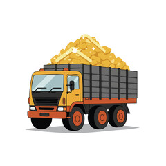 Naklejka premium Orange Cargo Truck Overflowing with Gold Bars.