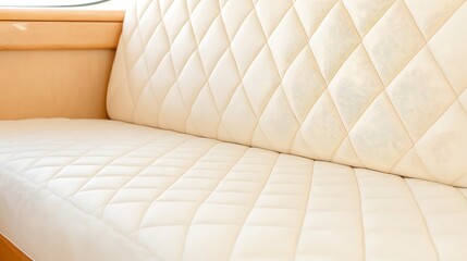 Fototapeta premium Close up of a cream colored diamond tufted sofa cushion
