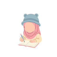 illustration of girl wearing hijab writing in book
