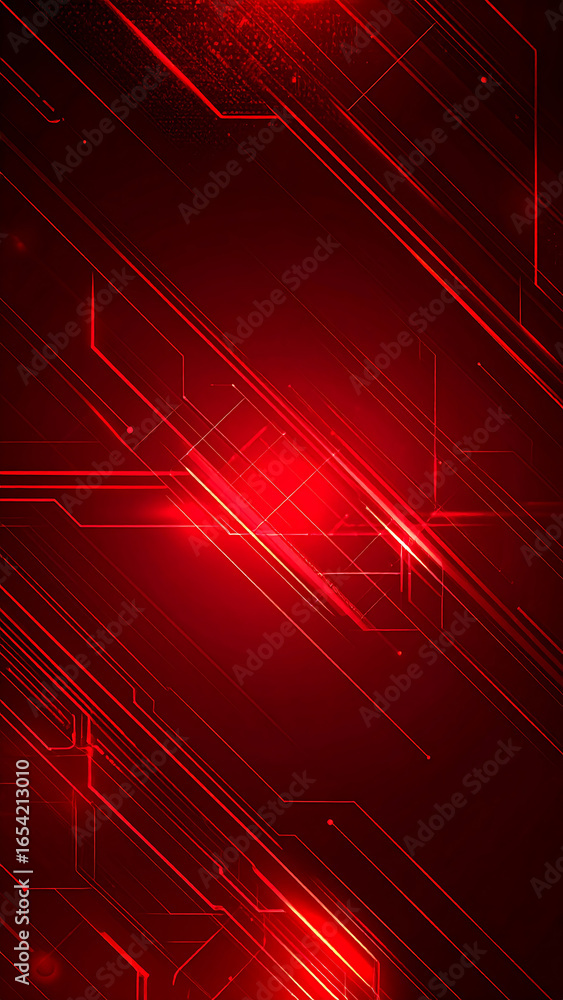 Aufkleber a red abstract design featuring glowing lines reminiscent of a circuit board or futuristic technolog