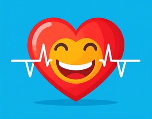 A smiling heart emoji with an EKG line over a blue background.