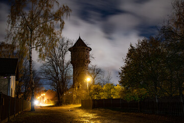 Old water tower at night