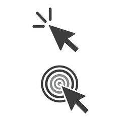 Two cursor icons one clicking and one pointing at a target on a white background illustration vector