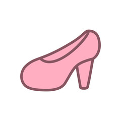 Cute high heel shoe icon. Hand drawn illustration of pink women's shoes. Kawaii sticker. Vector 10 EPS.