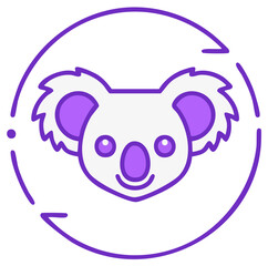 Obraz premium A cute friendly koala bear head illustration in a purple circular refresh symbol concept icon